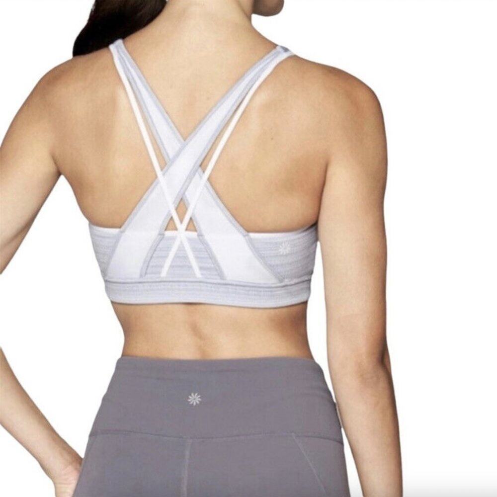 Athleta Gray Jacquard Transcendence Sports Bra
